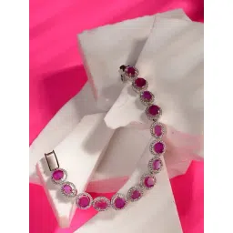 Saraf Rs Jewellery Pink Silver Plated Oval AD Studded Link Tennis Bracelet-picture-32