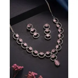 Saraf RS Jewellery Pink Statement AD Zircon Studded Minimal Necklace & Earring Set-picture-42