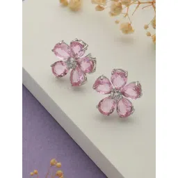 Saraf RS Jewellery Pink Zircon Floral Minimal Studds Earrings-picture-16