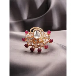 Saraf RS Jewellery Red Statement Kundan Beads Studded Floral Cocktail Finger Ring-picture-21