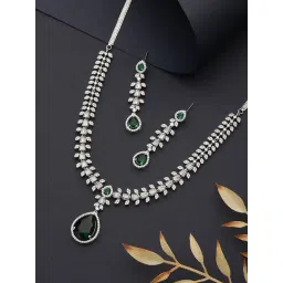Saraf RS Jewellery Rhodium Green Emerald Bagatte Zircon Studded Jewellery Set-picture-18
