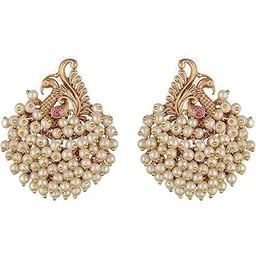 saraf rs jewellery Rhodium Pearl Beaded Peacock Temple Studds Earring For Women-picture-11
