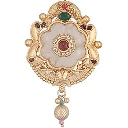 saraf rs jewellery Rhodium plated Red Stone Floral Handcrafted Broach Saree Pin-picture-11