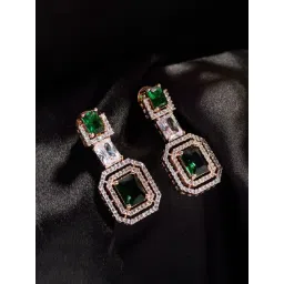 Saraf RS Jewellery Rose Gold Green & White AD Studded Earrings-picture-27
