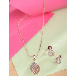 Saraf RS Jewellery Rose Gold Plated AD Studded Locket jewellery Set-picture-42