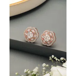 Saraf RS Jewellery Rose Gold-Plated American Diamond Studded Floral Shaped Studs-picture-15