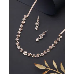 Saraf RS Jewellery Rose Gold-Plated American Diamond Studded Necklace With Earrings image 1