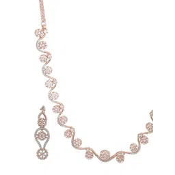 Saraf RS Jewellery Rose Gold-Plated American Diamond Studded Necklace With Earrings image 3