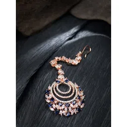 Saraf RS Jewellery Rose-Gold-Plated Blue & White American-Diamond-Studded Handcrafted Maang Tika-picture-19