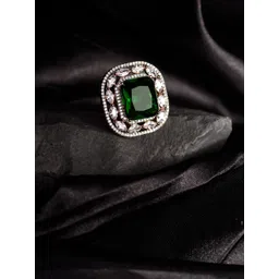 Saraf RS Jewellery Rose Gold-Plated Green Emerald Handcrafted Adjustable Finger Ring-picture-27