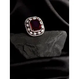 Saraf RS Jewellery Rose Gold-Plated Red & White Ruby & AD-Studded Adjustable Finger Ring-picture-31