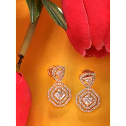 Saraf RS Jewellery Rose Gold Plated Triangular Drop Earrings-picture-31