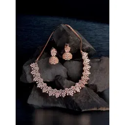 Saraf RS Jewellery Rose Gold Plated White AD Studded Necklace with Jhumka Jewellery Set-picture-10