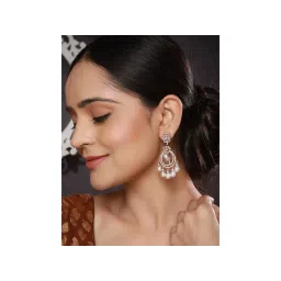 Saraf RS Jewellery Rose Gold Plated Zircon Studded Pearl Luxe Contemporary Chandbali Earrings-picture-12