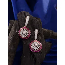 Saraf RS Jewellery Rose Gold Red AD Studded Solar Drop Earrings-picture-30