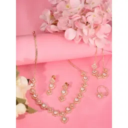 Saraf RS Jewellery Rose Gold Toned AD Studded Minimal Jewellery Set-picture-22