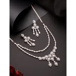 Saraf RS Jewellery Rose Gold Toned Zircon Studded 2 -Lined Layered Statement Jewellery Set-picture-39