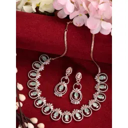 Saraf RS Jewellery Rosegold Plated Mint AD studded Necklace with Earrings Jewellery Set-picture-41