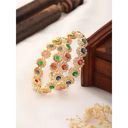 Saraf RS Jewellery Set Of 2 Gold-Plated Pink & Green AD-Studded Handcrafted Bangles-picture-20