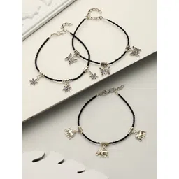 Saraf RS Jewellery Set Of 3 Silver-Plated Stone-Studded  Anklet-picture-34