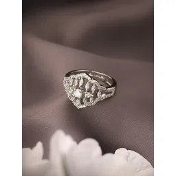 Saraf RS Jewellery Silver American Diamond Studded Floral Ring-picture-12