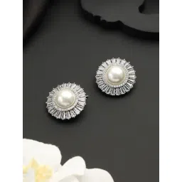 Saraf RS Jewellery Silver CZ Studded Pearl Studs Earrings-picture-29