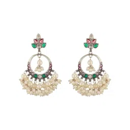 Saraf RS Jewellery Silver Oxidised Red and Green AD Studded Handcrafted Chandbali Earrings-picture-19