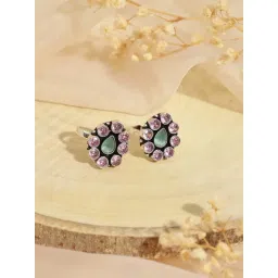 Saraf RS Jewellery Silver Oxidized Pink AD Studded Floral Toe Rings - Set of 2-picture-18