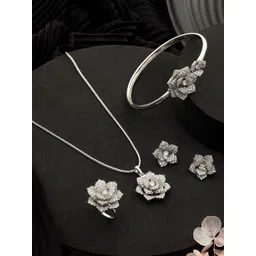 Saraf RS Jewellery Silver-Plated AD Studded Rose Statement Jewellery Set-picture-13