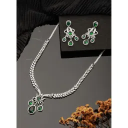 Saraf RS Jewellery Silver Plated Emerald Green AD Studded Luxe Designer Floral Jewellery Set-picture-14