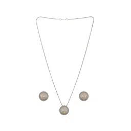 Saraf RS Jewellery Silver Plated Natural Seawater Round Pearl CZ Minimal Pendant & Earrings Set-picture-30