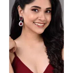 Saraf RS Jewellery Silver Red Ruby Studded Chandelier Earring-picture-38