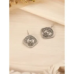Saraf RS Jewellery Silver Statement Oxidised Silver Lookalike 5 Paise Stamp Minimal Drop Earring-picture-37