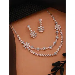 Saraf RS Jewellery Silver Toned CZ Studded 2 Line Floral Jewellery Set-picture-11