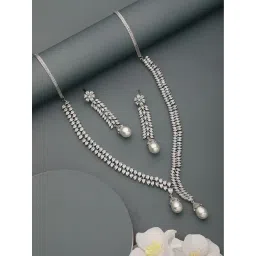 Saraf RS Jewellery Silver Toned CZ Studded & Pearl Beaded Statement Jewellery Set-picture-34