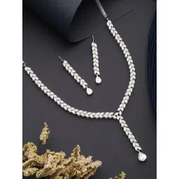 Saraf RS Jewellery Silver Toned CZ Studded Long Tassel Delicate Bridal Jewellery Set-picture-36