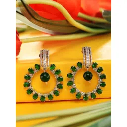 Saraf RS Jewellery Silver Toned Green AD Luxe Hoop Earrings-picture-20