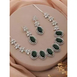 Saraf RS Jewellery Silver Toned Green CZ Studded Designer Jewellery Set-picture-22