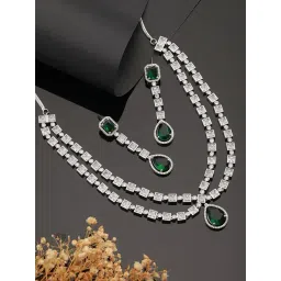 Saraf RS Jewellery Silver Toned Green Zircon Studded Double Lined Designer Luxe Jewellery Set-picture-21