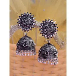 Saraf RS Jewellery Silver-Toned Oxidised Dome Shaped Jhumkas Earrings-picture-26