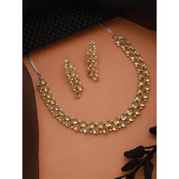 Saraf RS Jewellery Silver Toned Yellow AD Studded Minimal Designer Jewellery Set-picture-34