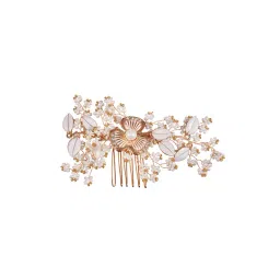 Saraf RS Jewellery White & Gold Toned Enamelled Pearl Beaded Bridal Comb Pin-picture-26