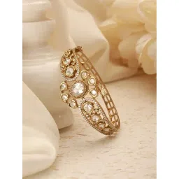 Saraf Rs Jewellery White Gold Polish Mossanaite Studded Floral Openable Kada Bracelet-picture-15