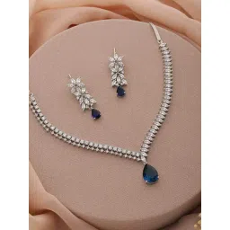 Saraf RS Jewellery White Rhodium Blue Zircon Studded Statement Jewellery Set-picture-29