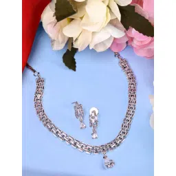 Saraf RS Jewellery White Rhodium Plated AD studded Necklace with Earrings Jewellery Set-picture-15