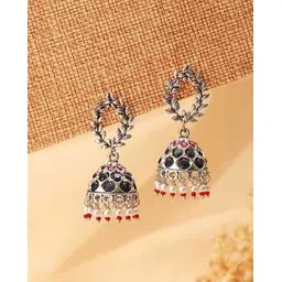 saraf rs jewellery Women Oxidized Stone-Studded Jhumkas -picture-13