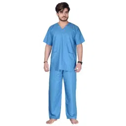Saraf Cotton Blue Unisex Scrub Suit, Size: S, 7202B-S-picture-14