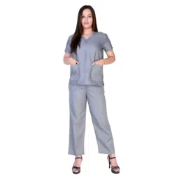 Saraf Cotton Grey Medical V Neck Scrub Suit, Size: M, GREYSC-M-picture-45