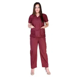 Saraf Cotton Maroon Medical V Neck Scrub Suit, Size: M, MRNSSC-M-picture-15