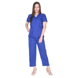 Saraf Cotton Royal Blue Medical V Neck Scrub Suit, Size: M, RYLBLUESC-M-picture-30